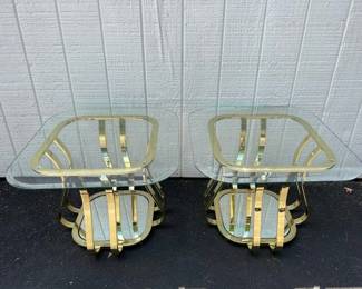 Pair of Post Modern Brass and Glass End or Side Tables