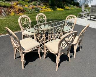 Mid Century Rattan Dining Set with Six Chairs