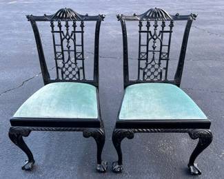 Pair of Black Lacquered Chinoiserie Chairs