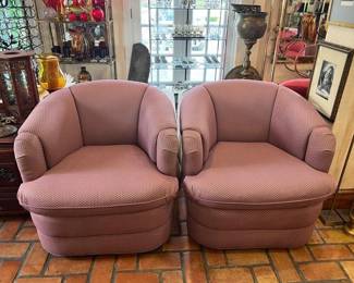 Pair of 1980s Mauve Swivel Chairs