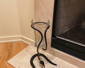Iron and Glass Vase and Stand