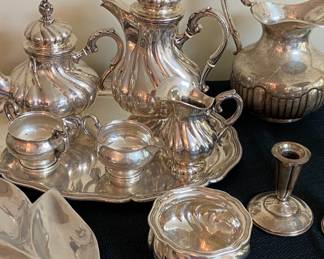 800 Silver Tea set, Sterling bowls, Serving pieces, Sterling Pitcher, Candlesticks, 800 Silver Flatware much more…