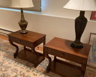 Mahogany Side Tables and Elegant Lamps