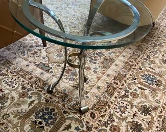 Pair If Side Tables with Beveled Edge Glass Top and Brass Base