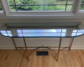 Gorgeous Console Table Glass and Brass measures   56" x 28"h x 16"d