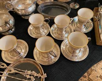 Sterling Silver Egg Cups with Sterling Saucer, Set of 6