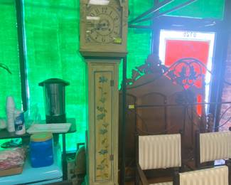 Early Painted Pine Grandfather Clock