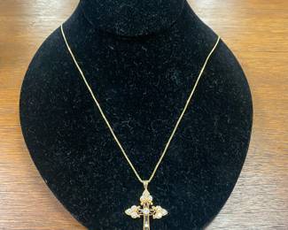 14K Gold and Diamond Cross Necklace
