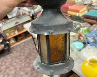 Light Fixture w/ amber Glass Inserts