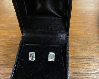 Beautiful Emerald Cut Diamond Stud Earrings - GIA Certified