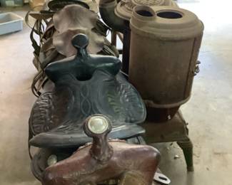 Horse saddles,  Antique stoves