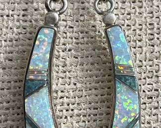 Sterling Silver & Inlaid Opal Earrings 6.56g