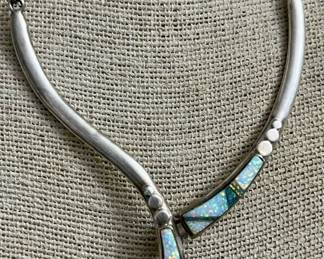 Sterling Silver & Inlaid Opal 19in Necklace