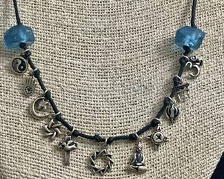 Sterling Silver Necklace w/ Charms From Different
Spiritual Beliefs and Religions 23in