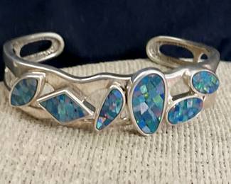Sterling Silver & Fire Opal Bracelet in Mosaic