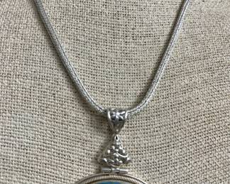 Sterling Silver Necklace w/ Blue Stone 18in 38.29g