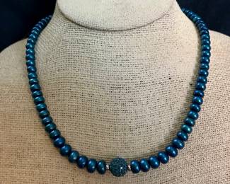 Pearl, Crystal & Sterling Silver Necklace 5.5mm