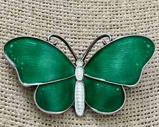 Sterling Silver & Enamel Butterfly Brooch Marked