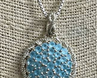 Sterling Silver Necklace w/ Pale Blue Stones 19in