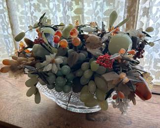 Chinese agate, jade and rose quartz flowers