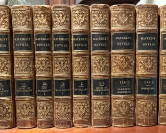Antique leather bound books of  Waverly Novels 