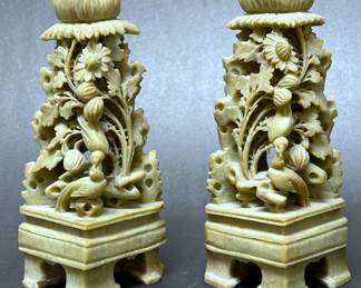 Chinese carved soapstone candle holders