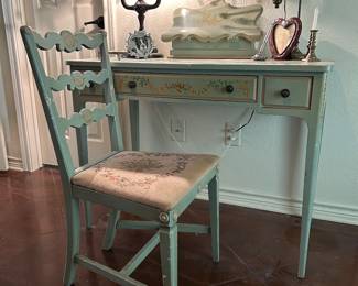 Antique painted writing desk with matching chair both by the Shaw Furniture Company of Cambridge, Massachusetts