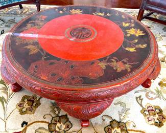 Old Chinese Red Lacquer Cinnabar Low Coffee Cocktail Table 