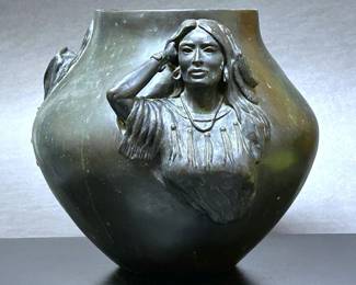 Large bronze  Memory bowl by artist G. H.  Walbye,  number 4 out of 40.  It is 9 & 1/2 inches tall .  