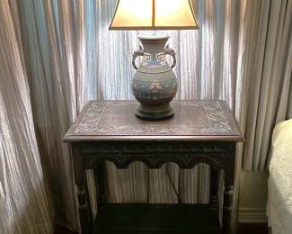 Antique English Oak Jacobean revival style side table 