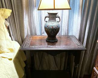 Antique Victorian era Jacobean revival style end table 