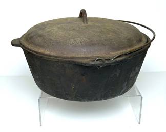 Large antique cast iron dutch over with lid