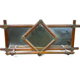 Antique Oak frame mirror and towel rack 