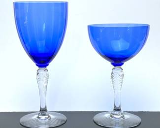 1920s Wine and champagne stems by Fry Glass.  