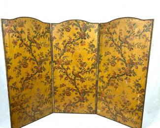 Antique French painted canvas folding screen 