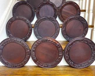 Vintage carved wooden charger plates 