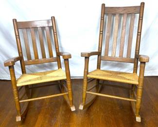 Antique 'Hers' and 'His' rocking chairs by the old Marshall Wood Products Company of Marshall, Texas