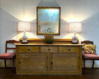 Antique 1800s English pine lower dresser storage cabinet 