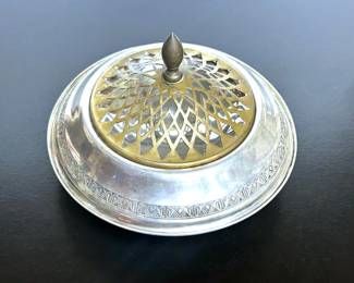 Antique sterling silver poesy flower frog holder  