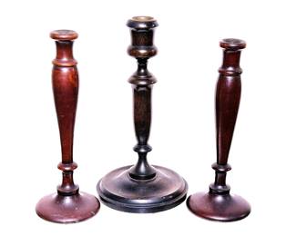 Antique English turned wood candle holders