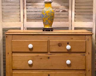 1800s English pine dresser with porcelain knobs