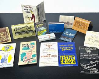 Vintage matchbook covers from long ago establishments of Dallas and elsewhere.  Decades collection.  