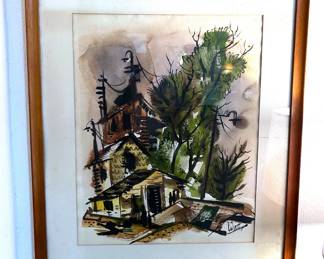 Mid century watercolor painting by noted Oklahoma artist, George Calvert 