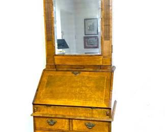 Antique 18th Century British Burled Walnut Bureau Bookcase  