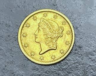 Antique Circulated 1851 Liberty Head US $1 Gold Coin