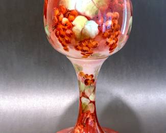 Victorian large hand painted goblet by Belleek Willets  