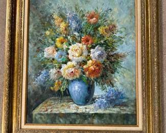 Framed Original Oil on Canvas Floral Still Life Signed