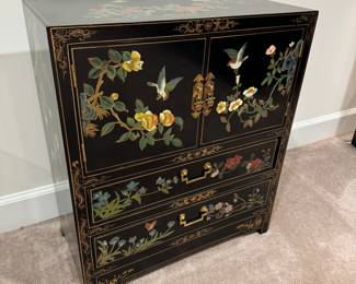 Chinese Black Lacquer 2 Door / 2 Drawer Cabinet (24"W x 12"D x 27-1/2"H)