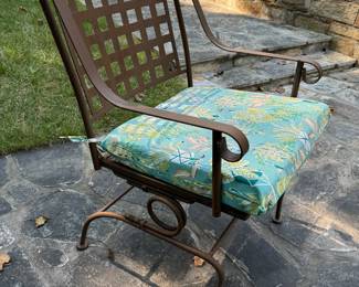 Wrought Iron Outdoor Rocker Style Armchairs (4 Total with Cushions)