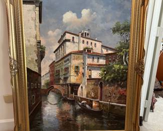 Framed Original Oil on Canvas Venetian Canal Scene Signed Remington (46"W x 58"H)
